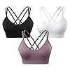 VEQKING Women’s Cross Back Sports Bra Padded Strappy Medium Support Yoga Bra for Workout Fitness 3 Pack