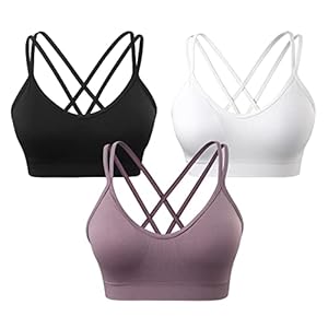 VEQKING Women’s Cross Back Sports Bra Padded Strappy Medium Support Yoga Bra for Workout Fitness 3 Pack