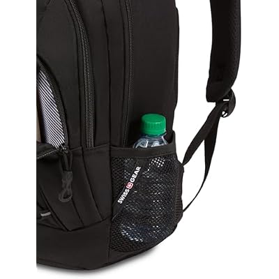 حقيبة ظهر للكمبيوتر المحمول SwissGear 1186 إصدار خاص مكونة من 13 قطعة، حقيبة تقنية سوداء مدمجة مع لمسات عاكسة، جيوب منظمة متعددة مع حبال بنجي ونقطة ربط على شكل حرف D