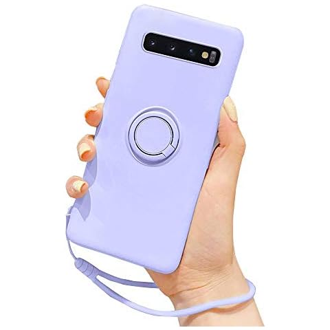 Pepmune for Samsung Galaxy S10 Plus Case Liquid Silicone with Ring Holder Kickstand Magnetic Car Mount Detachable Wrist Strap Shockproof Soft Protective Cover for Samsung Galaxy S10 Plus-Purple Cover