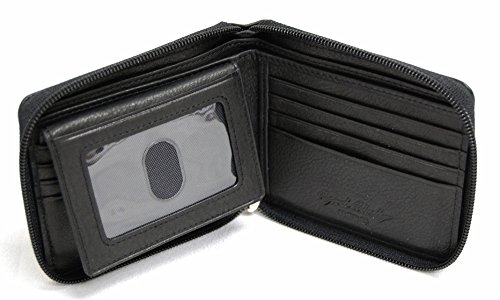 RFID Zippered Passcase Leather Mens Bifold Wallet - 1225, Black, One Size3