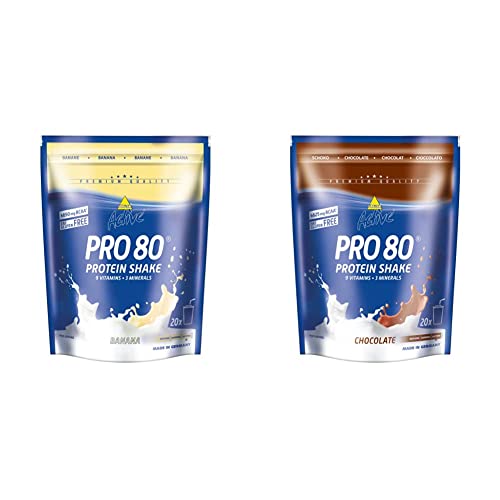 Inkospor Active Pro 80 Protein Shake, Banane, 500g Beutel & Active Pro 80 Protein Shake, Schokolade, 500g Beutel