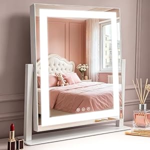 Mursche Schminkspiegel mit Beleuchtung Hollywood Spiegel,25×30CM LED Schminktisch Kosmetikspiegel Mit Licht,Make Up Vanity Mirror with Light 360°Drehung Klein Tischspiegel 3 Modi Touch Dimmbar