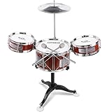 JAFATOY Small Plastic Drum Set Toy for Kids Age 3 - 6 Years Old Toy Musical Instruments Playing Rhythm Beat Toy Great Gift for Boys Girls
