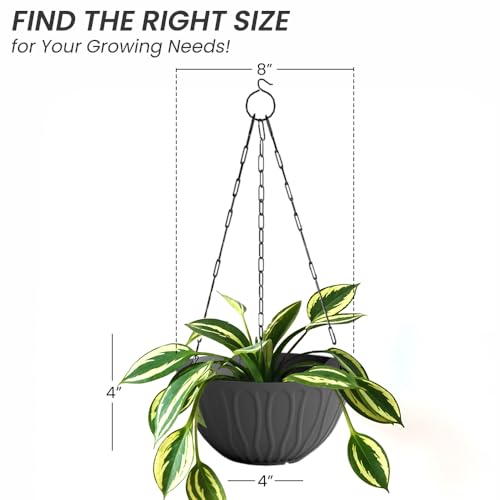 Image of YUCCABE ITALIA SHERA Hanging Wave 8 INCH, Plastic Flower Pot with Drainage Holes Round Planter Pot Suitable for Inddor Outdoor Kitchen (Grey, Pack of 3)