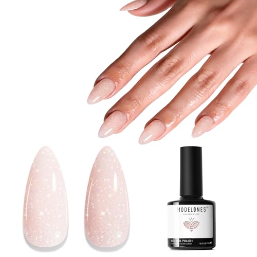 Image of modelones Glitter Gel Nail Polish Pastel Pink Glitter Gel Nail Polish Soak-Off UV Gel Polish - 28+ Days Long-Lasting Salon-Quality Nail Art DIY Manicure & Gift 15ML