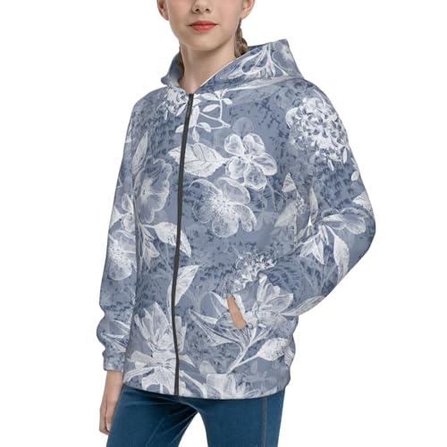 Abstract Beautiful Flower Kids Pullover Hoodies Boys Zip Up Sweatshirts Girls Athletic Clothes with Pocket