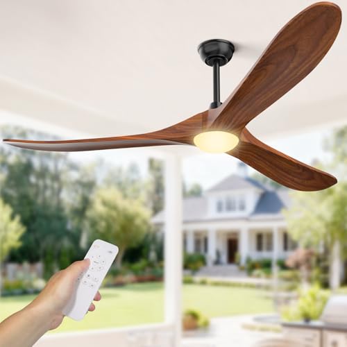 Image of Obabala 70 inch Outdoor Ceiling Fan with Light and Remote, Solid Wood 3-Blade Ceiling Fan with DC Motor for Patio and Farmhouse, Dark Walnut