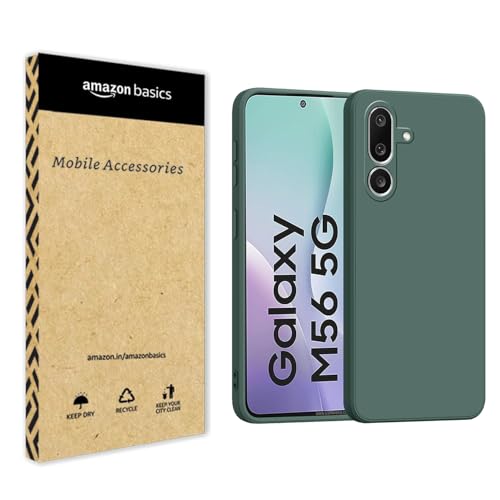 Image of amazon basics Back Cover for Samsung Galaxy M56 5G / Galaxy F56 5G | Ultra Slim Soft Rubberised Case | Matte Silicone Flexible Mobile Case | Camera Protection - Green