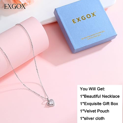 EXGOX Silver Heart Necklaces, 925 Sterling Silver Necklace for Women Crystal Heart Necklace Dainty Love Heart Necklace Adjustable Silver Chain Necklace Women Birthday Gift (White-Crystal Heart) - Image 5