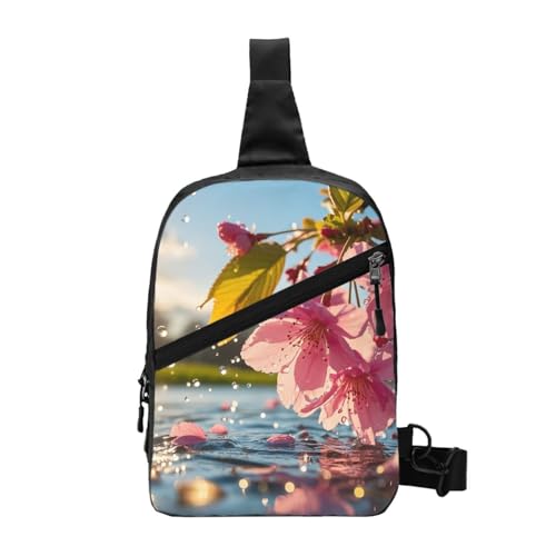 Japanese Cherry Flowers Print Men's and Women's Foldable Crossbody Bag,Sports Crossbody Bags,and Daily Chest Bags