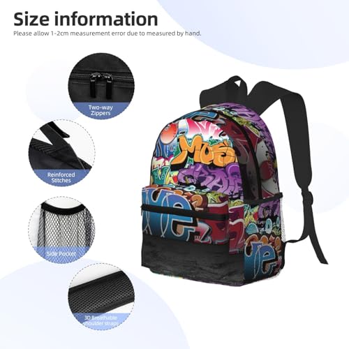 Sac à dos graffiti imprimé hip-hop robuste et polyvalent noir