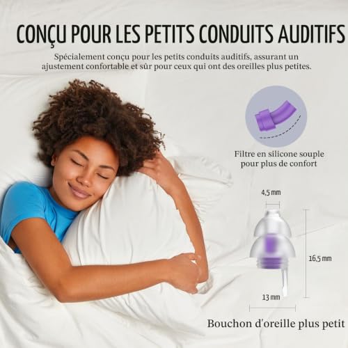 Hearprotek Lot de 2 paires de bouchons d'oreille ultra doux pour le travail latéral, les dormeurs, le ronflement, la construction - 32 dB et 30 dB (Violet) – vue 4