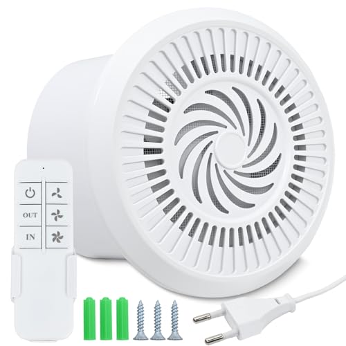 FlyingYun Ventilador de extracción de 100mm 100m³/h 5W, extractor de baño reversible de dos vías con 3 velocidades ajustables, Ventilador RC para Cocina Baño Ático Ventana Sótano
