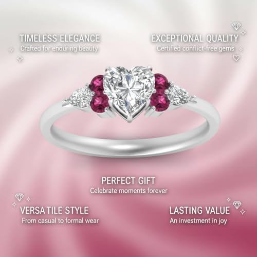 Image of Choose Your Gemstone Graduated Channel Setting Diamond CZ Wedding Sterling Silver Heart Shape Wedding Engagement Birthstone Stackable Ring Size US 4 to 12