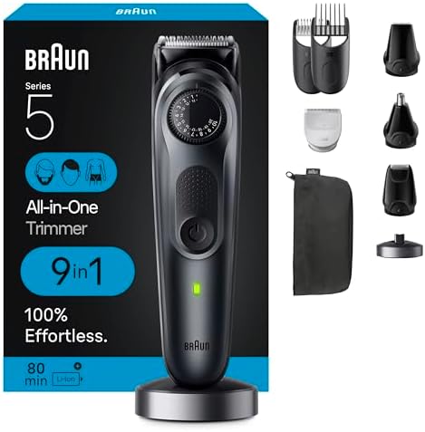Braun All-In-One Style Kit Series 5 5490, Battery Powered 9-In-1 Trimmer For Men With Beard/Body Trimmer For Manscaping, Hair Clippers & More, Ultra-Sharp Blade,40 Length Settings, Waterproof