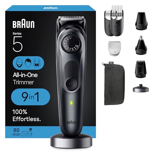 Braun All-In-One Style Kit Series 5 5490, Battery Powered 9-In-1 Trimmer For Men With Beard/Body Trimmer For Manscaping, Hair Clippers & More, Ultra-Sharp Blade,40 Length Settings, Waterproof