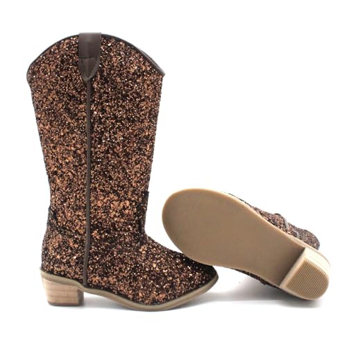 Girls Glitter Cowboy Boots Mid Calf Rhinestone Low Heel Western Horse Riding Shoes Kids Princess Birthday Boots3