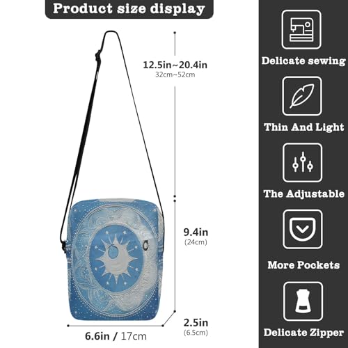 Mandala Moon and Star Shapes White Light Blue crossbody messenger bag shoulder bags Womens Casual Purses Adjustable Strap for School business3