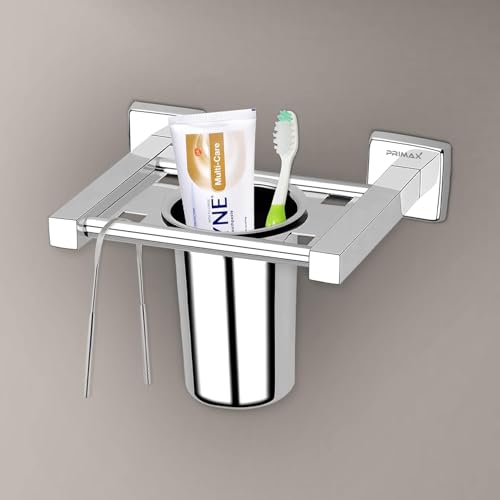 Image of Plantex (Primax) Square Stainless Steel Tooth Brush Holder /Tumbler Holder /Bathroom Accessories - (Chrome) - Pack of 1
