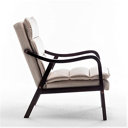 Container Furniture Direct Mid Century Modern Accent Chair For Living Room, Bedroom Or Office-Retro-Styled Armchair With Solid Wood Frame And Plush Cushioning, Spotted Microfiber, Light Camel #TOP2