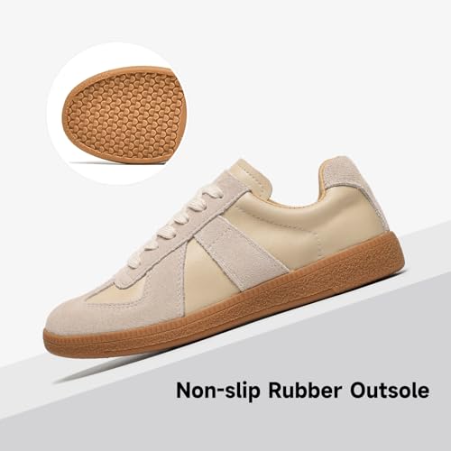 BEAU TODAY Fashion Sneakers Women, Leather Flat Sneakers, Casual Lace Up Retro Comfortable Shoes for Tennis Walking Runnig Trainer4