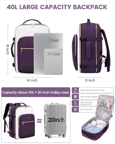 Image of LOVEVOOK 40L Travel Backpack for Women & Men, Airline Approved Carry On Luggage with 3 Packing Cubes, TSA Overnight Bags, Waterproof Personal Item Bag, Weekender Essentials Backpacks fits 17 inch Laptop