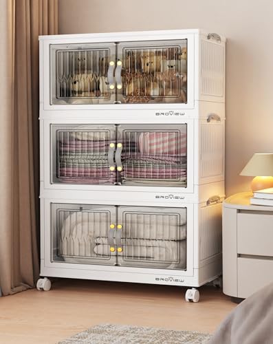 Image of BROVIEW 180Qt Stackable Storage Bins with Lid for Home Dorm, 3Pack White