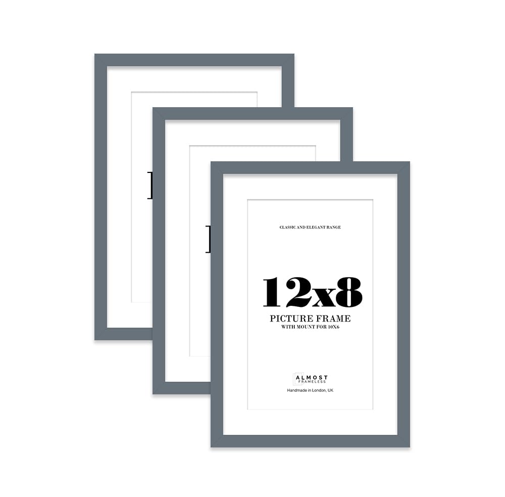 Grey Picture Frame 12x8 With 10x6 Mount for Photos - Wall & Table Display, Landscape or Portrait, 3 Pack