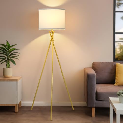 Gold Tripod Floor Lamp, 61” Floor Lamps for Living Room with Rotary Switch