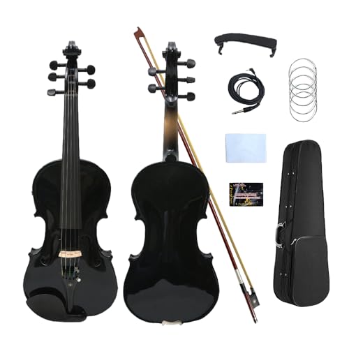 Image of Acoustic Electric Violin 4 /4 Full Size, 5 string Solid Maple Spruce with Ebony Fittings, Free Case and Bow, Beginner Kit for Adults (Black)