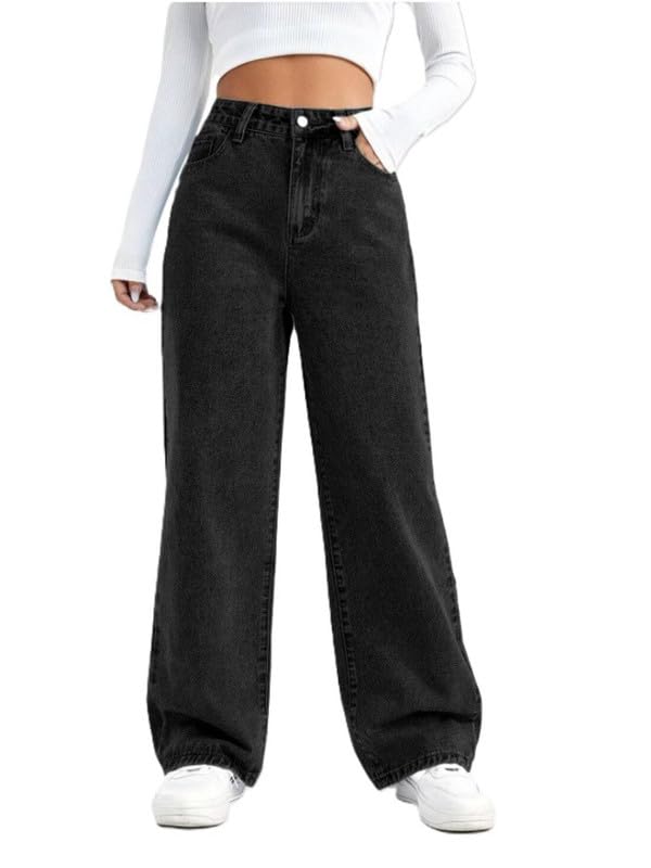 Women's High Waist Stretchable Baggy Oversized Loose Fit Wide Leg Denim Cargo Jeans Pants for Women - with Multiple Sizes & Colours (Black, Dark Blue, Light Blue, Grey & Khaki) 26 to 40-image-35