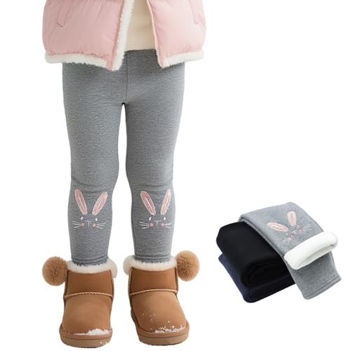 Domueay Leggings Invierno Térmico para Niñas, Algodón Calentitos Mallas con Forro Polar, Suaves Cálido Cintura Alta Largos Pantalon Niños Leggins Invierno Ropa para 5 6 Anos, Gris