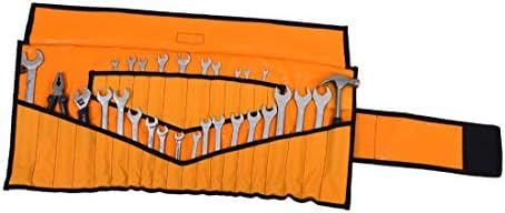 32 Pocket Wrench & Tool Roll Up Pouch Organizer Bag Handmade Waterproof PVC Laminated Ballistic Polyester Canvas for Craftsman Gear Drive Users Ready Portable Storage Round Easy Grip | Orange