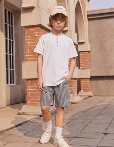 Image of Arshiner Boy's Textured Button Up Shirt and Shorts Set 2 Piece Summer Beach Outfit for 5~12 Years Kids