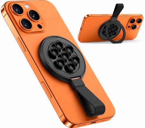 Image of mizi Magnetic Suction Phone Grip for Mag Safe, 360 Rotating Phone Grip Stand with Silicone Suction Cups, Magnetic Phone Holder - Built-in Mirror, Universal Hands-Free Grip for iPhone 18 /To /12, Black