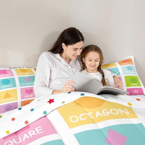 Image of Feelyou Kids Shapes Bedding Set Full Size, Educational Comforter Set Boys Girls Preschool Duvet Insert Learning Teens Bedroom Decor with 2 Pillow Case