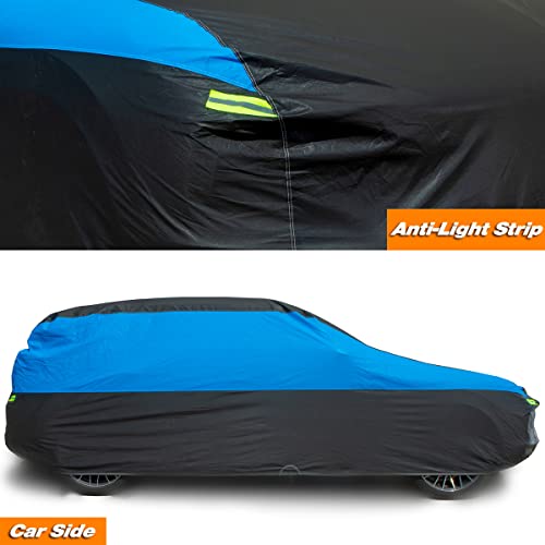 Auqdd 6-Layers Peva New Material Sedan Suv Full Padded Car Cover Waterproof All Weather Weatherproof Uv Sun Protection Snow Dust Storm Resistant Outdoor Exterior Custom Form-Fit Straps 178"-190" Blue #TOP2