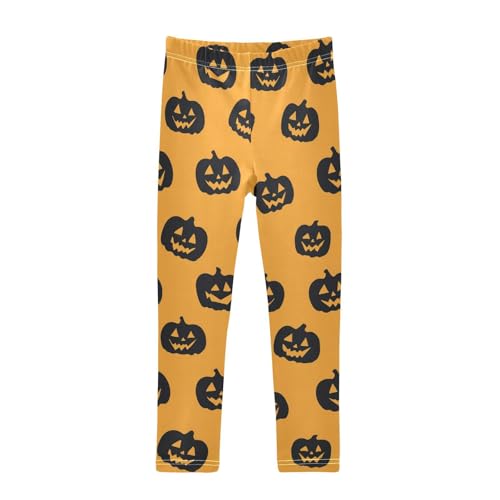 Black Pumpkin Silhouette Orange Girls Leggings Soft Stretch Workout Yoga Dance Pants for Kids Casual Tights