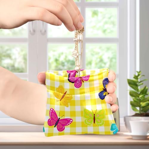 Colorful Butterflies Yellow Coin Purse Leather Pouch Change Purse, Squeeze Coin Pouch for Cards, Keys & Lipsticks, Unisex4