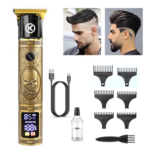 Cortapelos Hombre Profesional Inalámbrico – Máquina de Cortar Pelo, Barba y Afeitar con Pantalla Digital, Afeitadora Eléctrica, Recortadora de Barba, Carga USB, 6 Peines, Diseño Premium (Calavera)