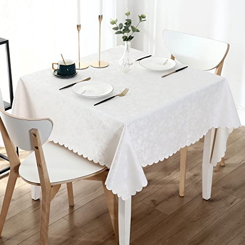 Image of Smiry Square Table Cloth, Waterproof Heavy Duty Vinyl Tablecloths, Wipeable Washable Table Cover for Kitchen and Dining Room (White, 54 inch X 54 inch)