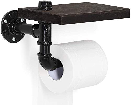 Portarrollos de papel higiénico – Estante industrial para cuarto de baño, lavadero, casa con estantería de madera rústica y tubo de metal de hierro