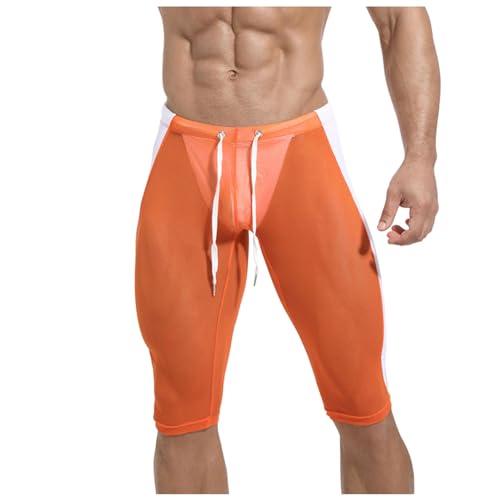 Munweiyu Mallas de malla para hombre, para ciclismo, correr, pantalones cortos de compresión, transparentes, para yoga, deporte, yoga, deporte, pantalones cortos de fitness, entrenamiento, naranja, M