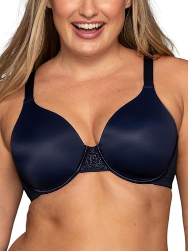 Vanity Fair Women's Full Figure Beauty Back Smoothing Bra, 4 Way Stretch Fabric, Lightly Lined Cups up to H - Underwire - Navy, 44D