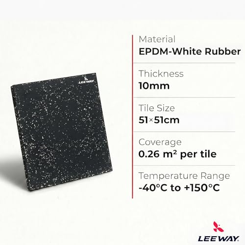 Image of Leeway Gym Mats for Floor | EPDM (Set of 4, 10mm, 20 inchx20 inch) Black with White Flecks| Gym Floor Mat Rubber for Heavy Workout | Matt for Home Exercise | | Yoga Rubber Tiles, Kids Rooms Heavy Duty Sheet