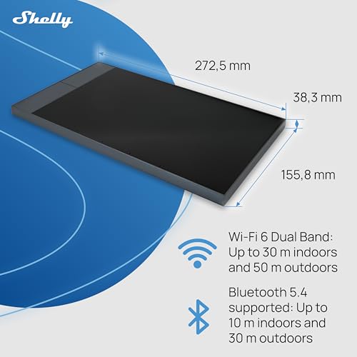 Shelly Wall Display XL srebrny – bezprzewodowy panel sterowania Smart Home, termostat, wbudowany przekaźnik 5A, wymagany przewód neutralny, czujnik LUX, głośnik stereo, centrala sterująca, Alexa i