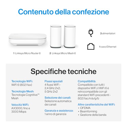 Velop Micro WiFi 6 mesh dual-band, Router WiFi 6, Velocità max 3 Gbps, portata 465 m2, per oltre 150 dispositivi, Sostituisce extender e router, confezione da 3 - Router - Immagine 7