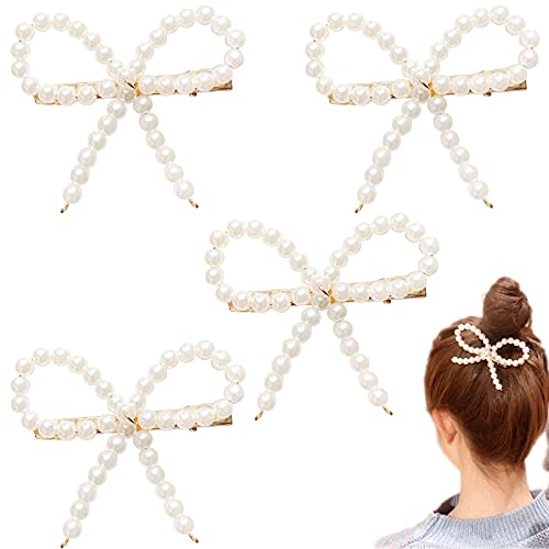 4 pinzas para el pelo de perlas con lazo de perlas para el pelo, accesorios para dama de honor, niñas, niñas, niños y niños Cover