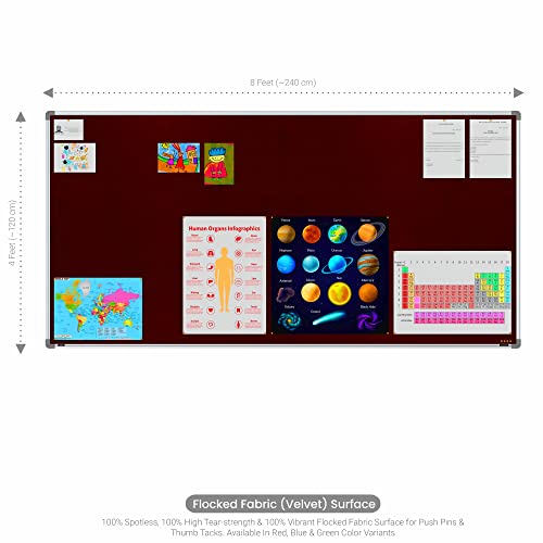 Image of Scholar Art Metis 4x8 Feet Fabric Pin-up Board for Office, Home & School | High Strength Velvet Cloth + High Density Soft Board for Pinning Photos, Sticky Notes & Reminders (Maroon)